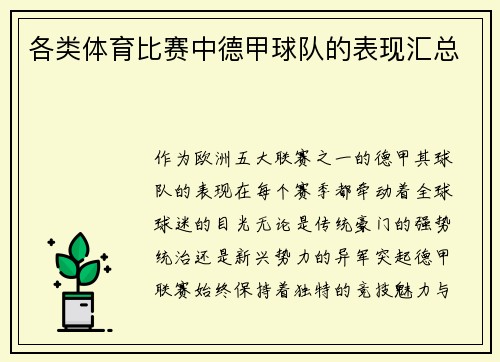 各类体育比赛中德甲球队的表现汇总